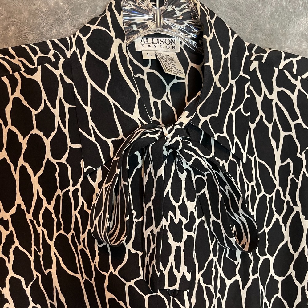 Vtg Allison Taylor Women Silk Blouse Size L Eclectic Retro Glam Office Chic